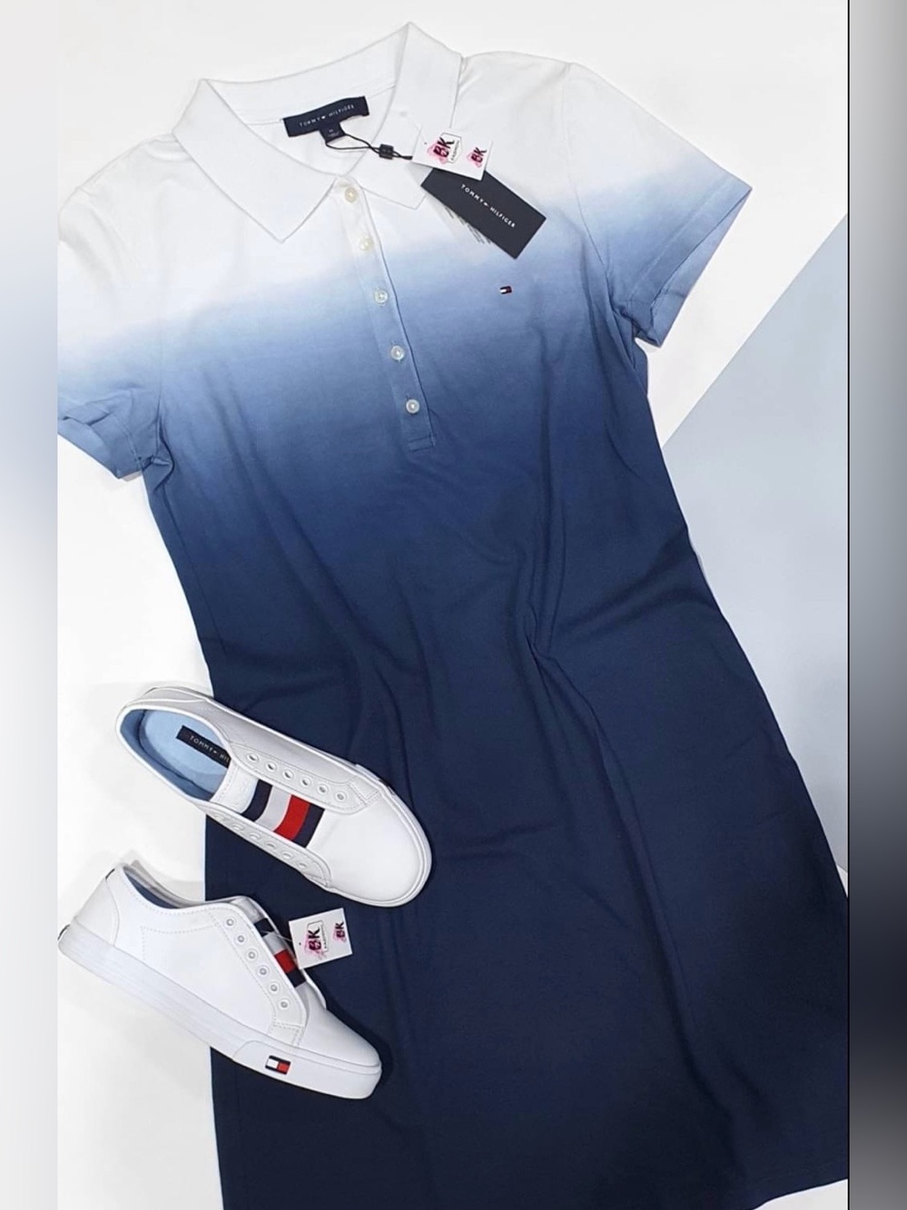 Tommy Hilfiger Polo Dress / Golf, Tennis Ombré white / blue sz XL